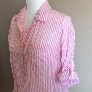 J. Crew Pink and White Striped Blouse
